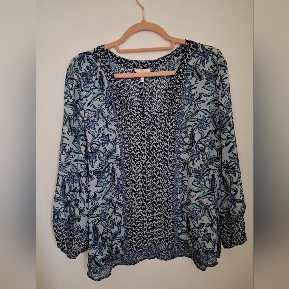 Joie Blue and Black Floral Blouse